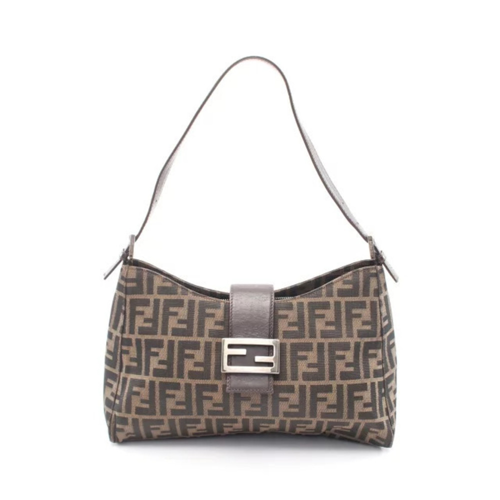 Fendi Zucca Mamma Bucket Shoulder Bag Canvas Leather Brown Black